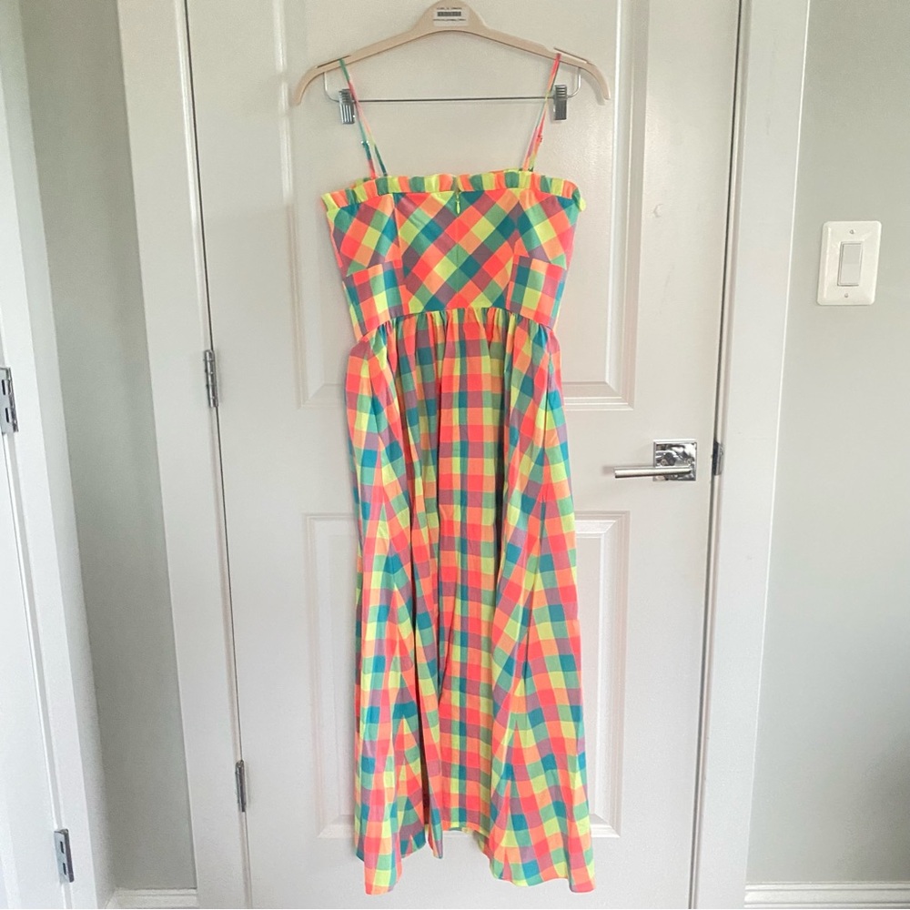 Anthropologie Hunter Bell Corey Strapless Ruffle-Trim Midi Dress Key Largo Plaid - Picture 6 of 7